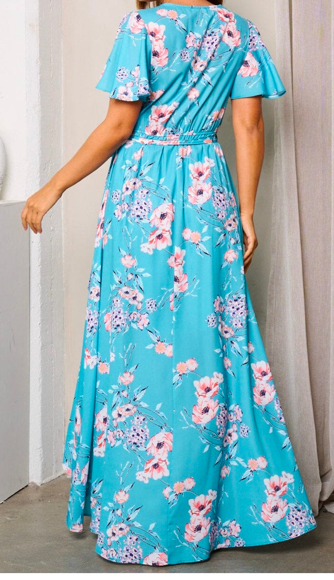 Women's Short Sleeve Wrap Floral Maxi Dress