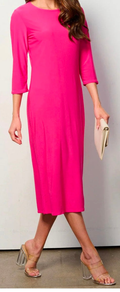 Women's 3/4 Sleeve Solid Midi Dress