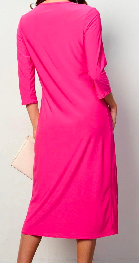 Women's 3/4 Sleeve Solid Midi Dress