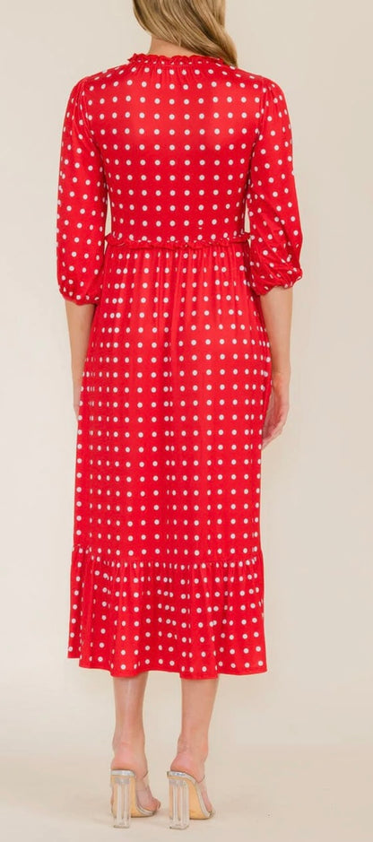 Women's 3/4 Sleeve Front Pockets Polka Dots Maxi Dress