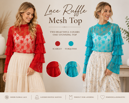 Lace Ruffle Mesh Top