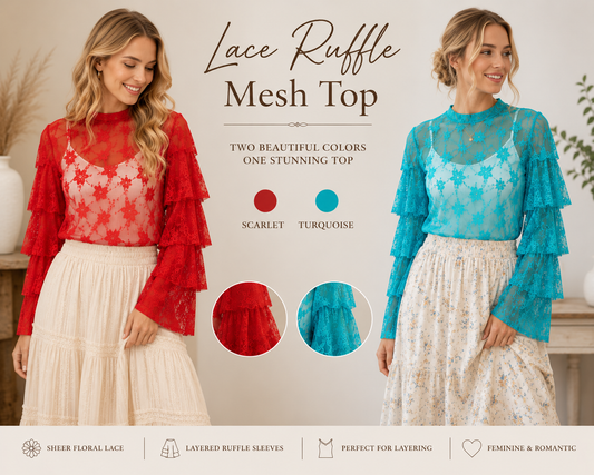Lace Ruffle Mesh Top