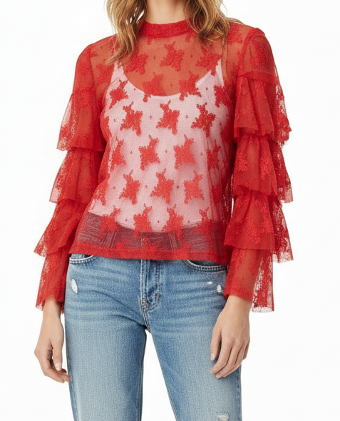 Lace Ruffle Mesh Top
