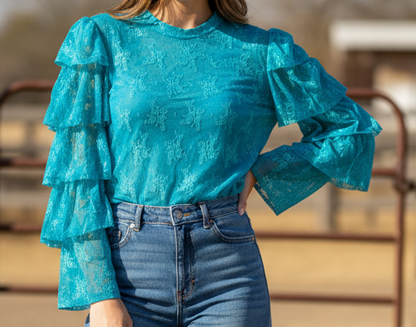 Lace Ruffle Mesh Top
