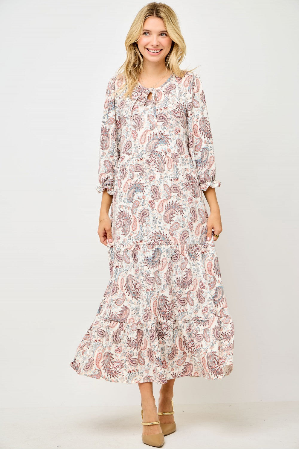 Plus Size Ivory Paisley Tiered Dress