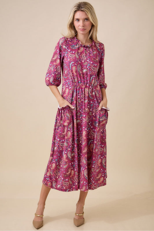 Plus Size Magenta Paisley Dress w Pockets