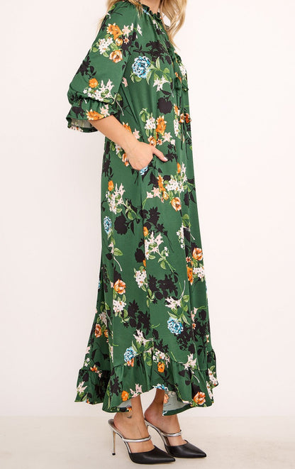 Floral Grace Mock Neck Midi Dress