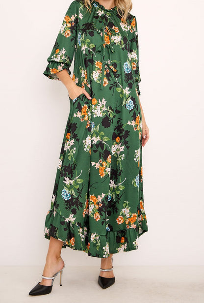 Floral Grace Mock Neck Midi Dress