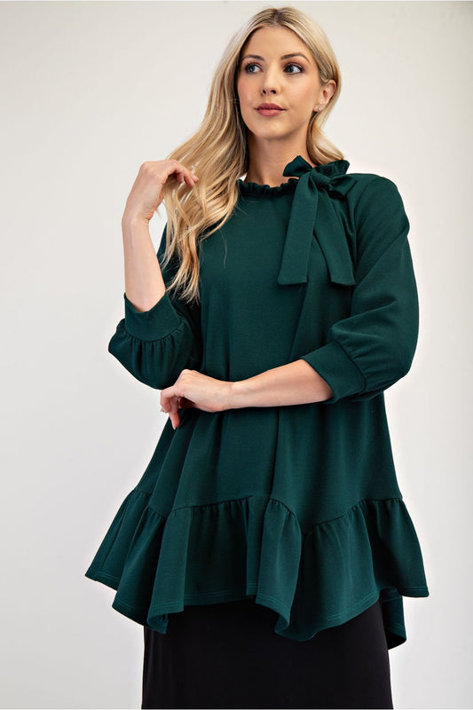 Plus Size Modest Bow-Tie Ruffle Top