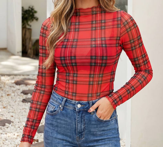 Perfectly Plaid Mesh Top