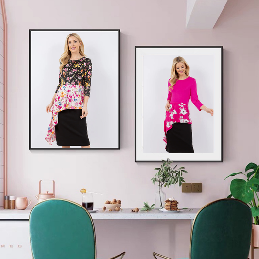 Floral Print Contrast Top with Asymmetrical Hemline