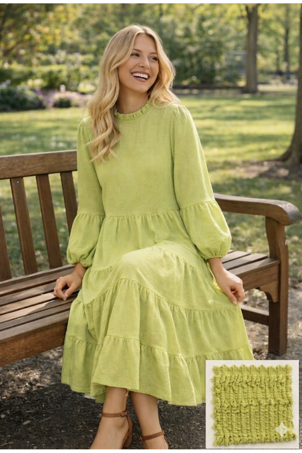Textured Modest Tiered Maxi Dress with Long Sleeves