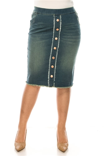 Plus Size Vintage Wash Middle Length Denim Skirt