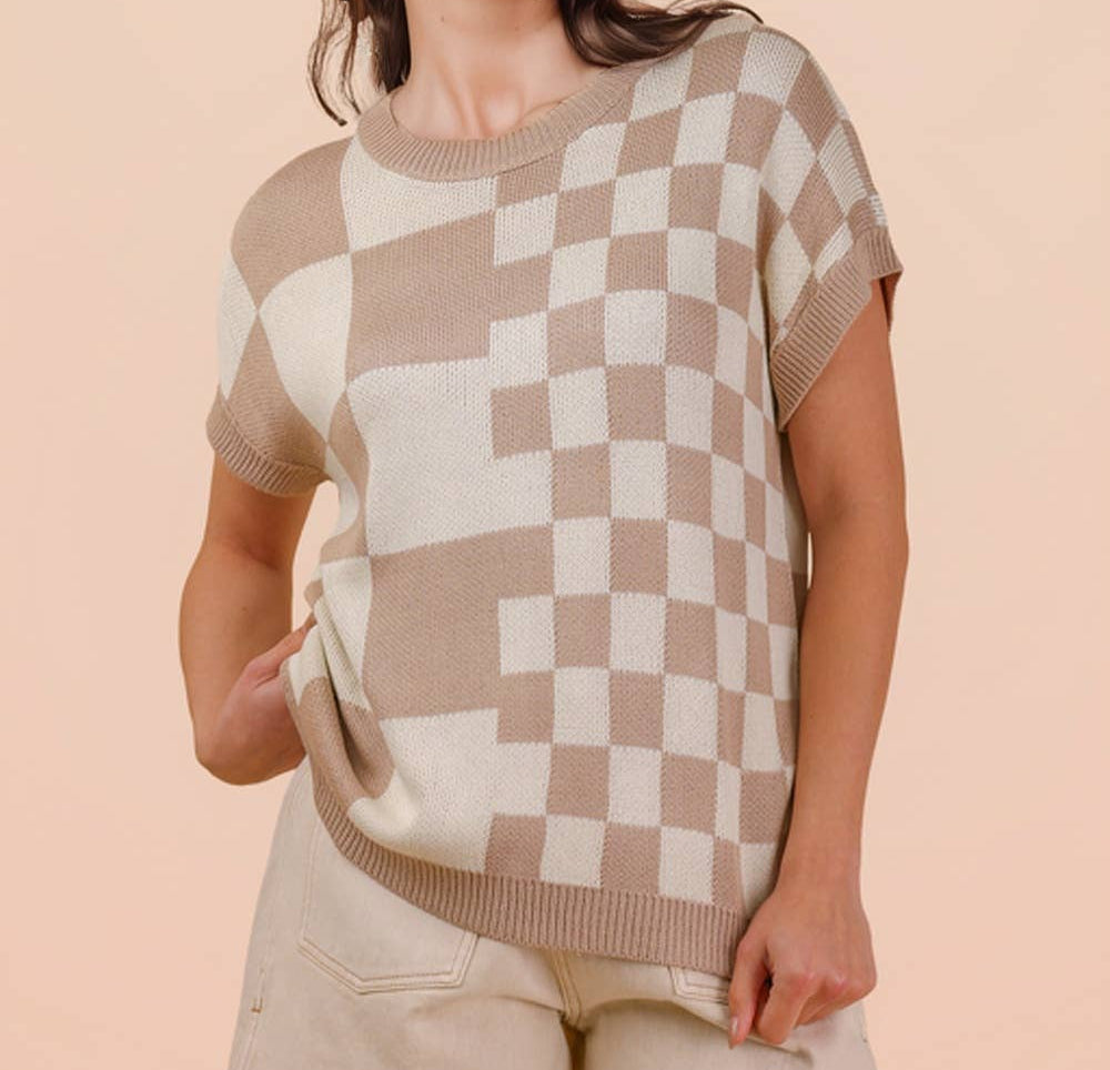 Sandstone Check Knit Top
