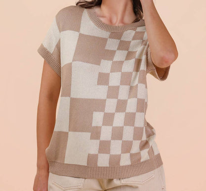 Sandstone Check Knit Top