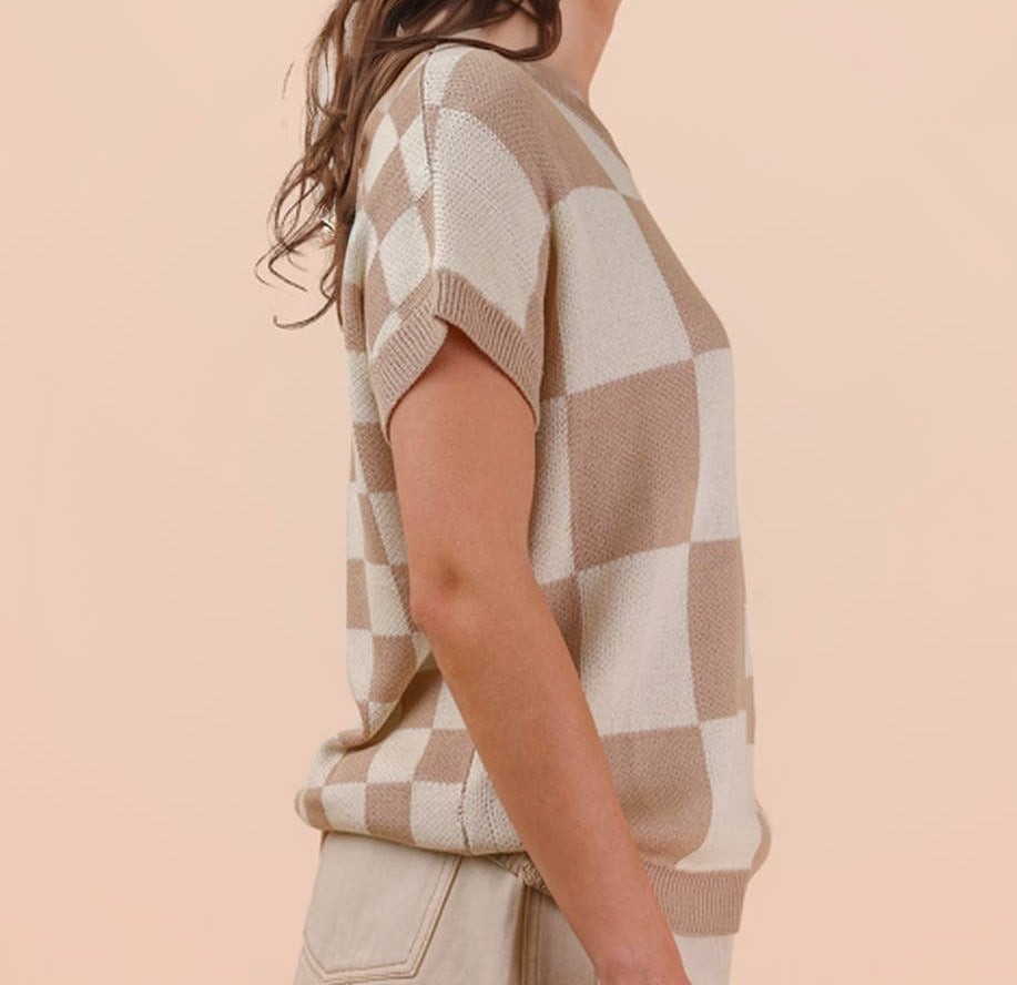 Sandstone Check Knit Top