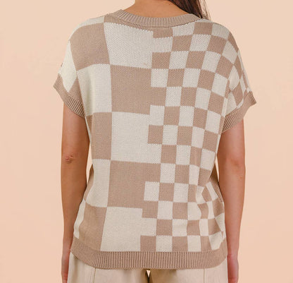 Sandstone Check Knit Top