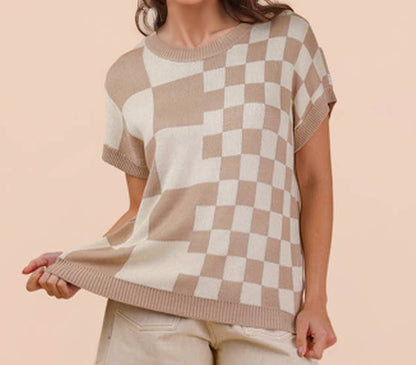 Sandstone Check Knit Top