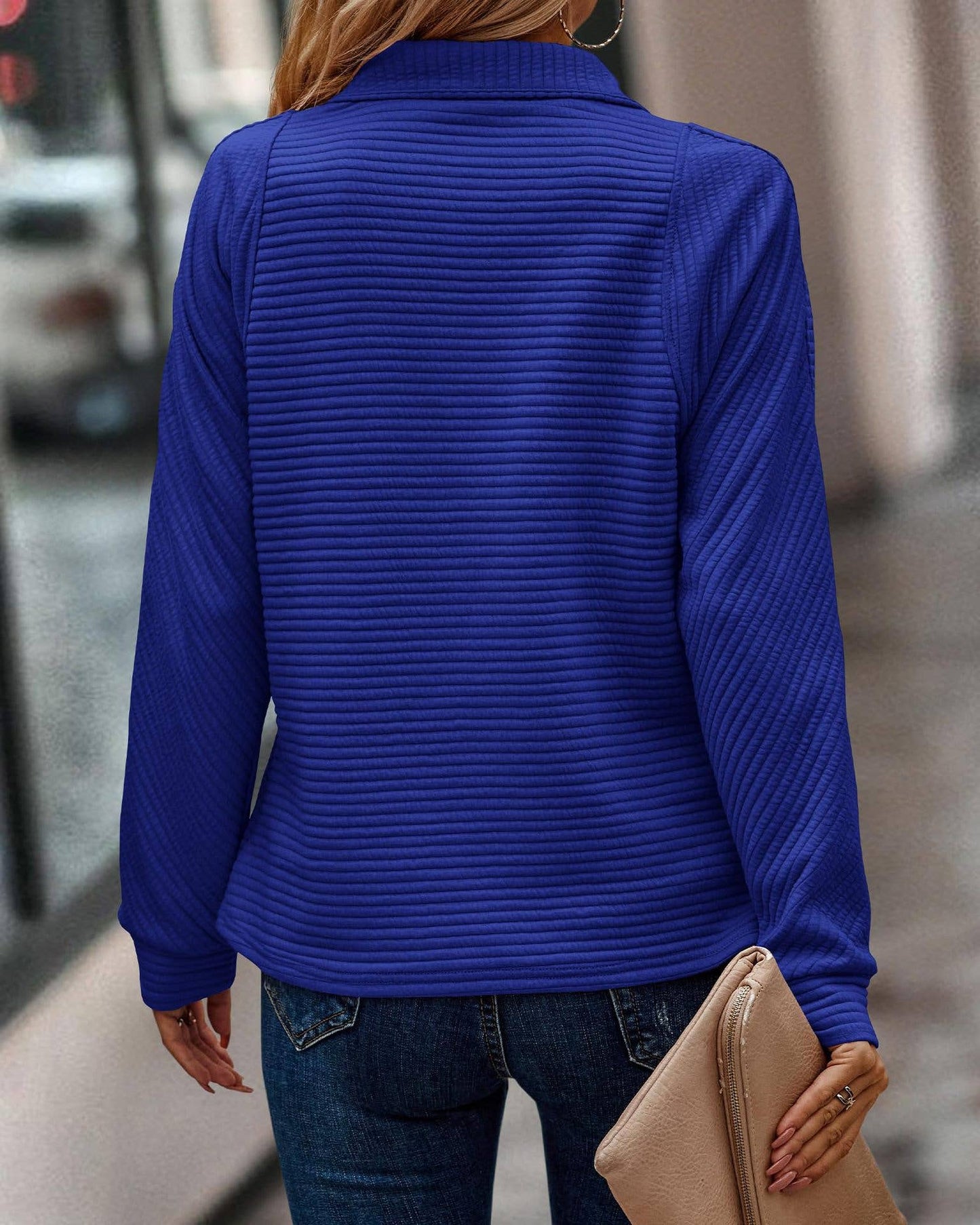 Snake-bone patterned stand-up collar sweatshirt: BLUE