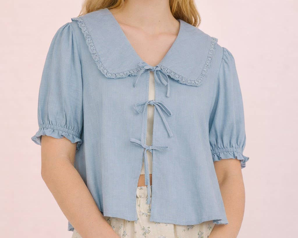 Sweet Caroline Eyelet Tie Blouse