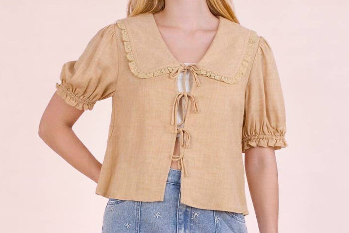 Sweet Caroline Eyelet Tie Blouse