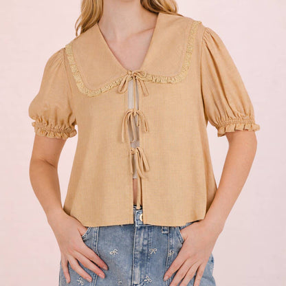 Sweet Caroline Eyelet Tie Blouse