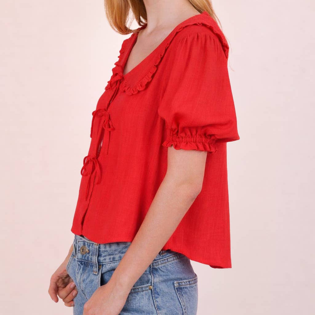 Sweet Caroline Eyelet Tie Blouse