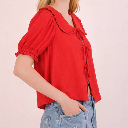 Sweet Caroline Eyelet Tie Blouse