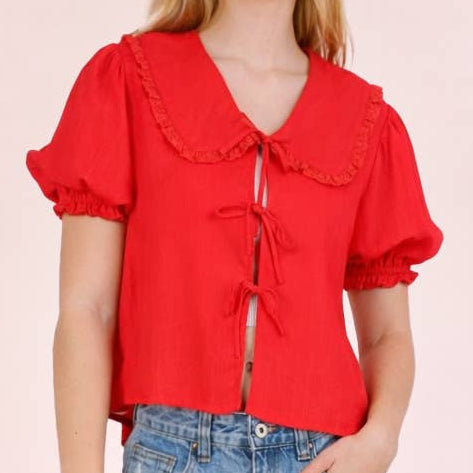 Sweet Caroline Eyelet Tie Blouse