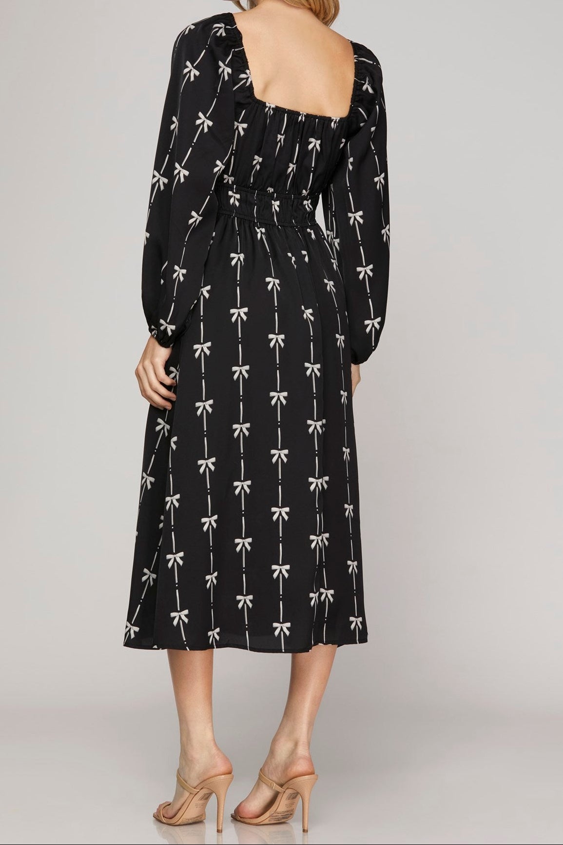 Sweetly Tied Bow Print Midi Dress