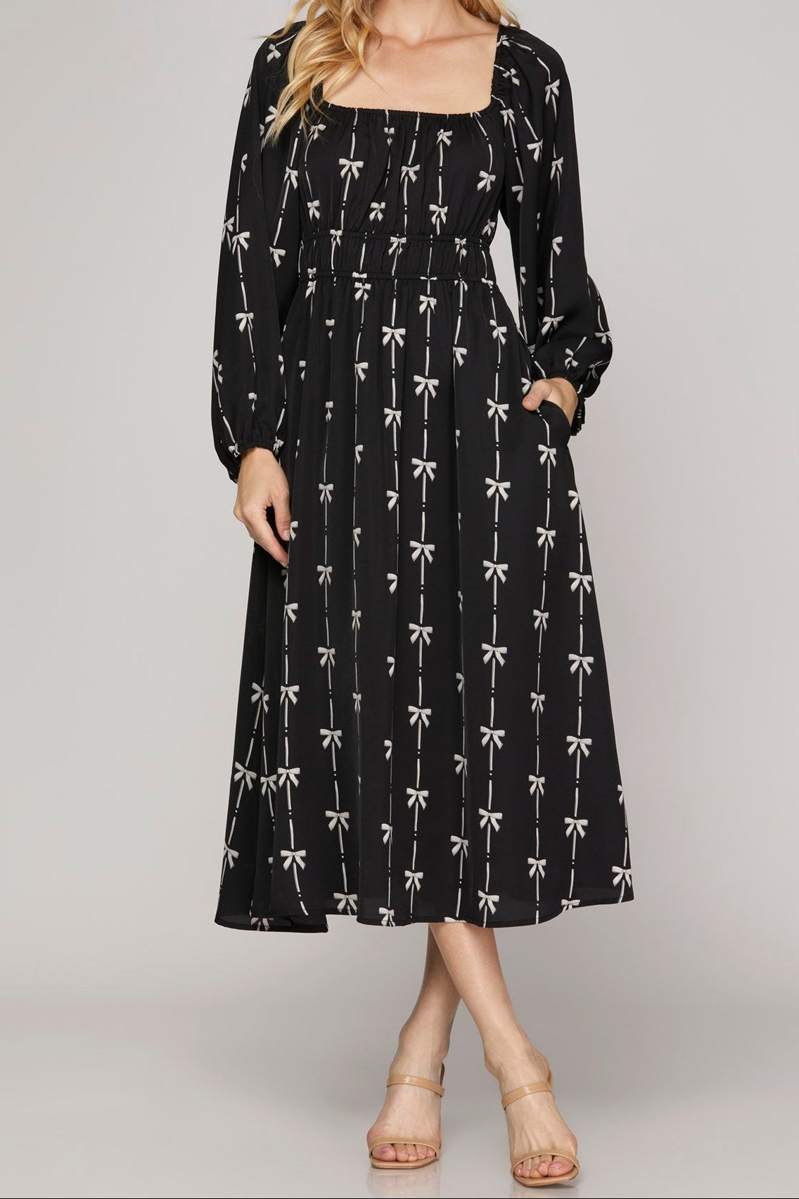 Sweetly Tied Bow Print Midi Dress