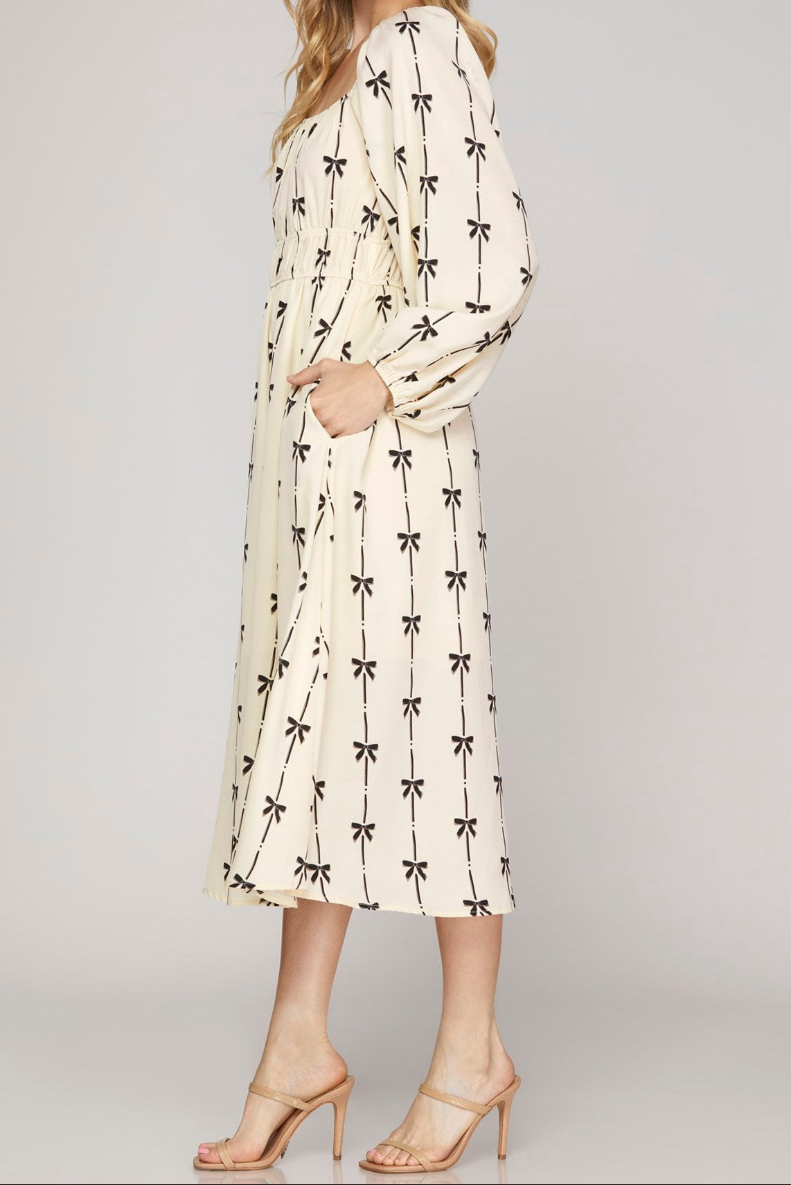 Sweetly Tied Bow Print Midi Dress