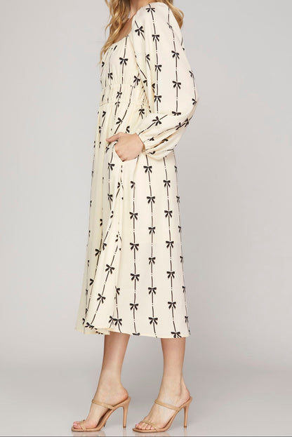 Sweetly Tied Bow Print Midi Dress