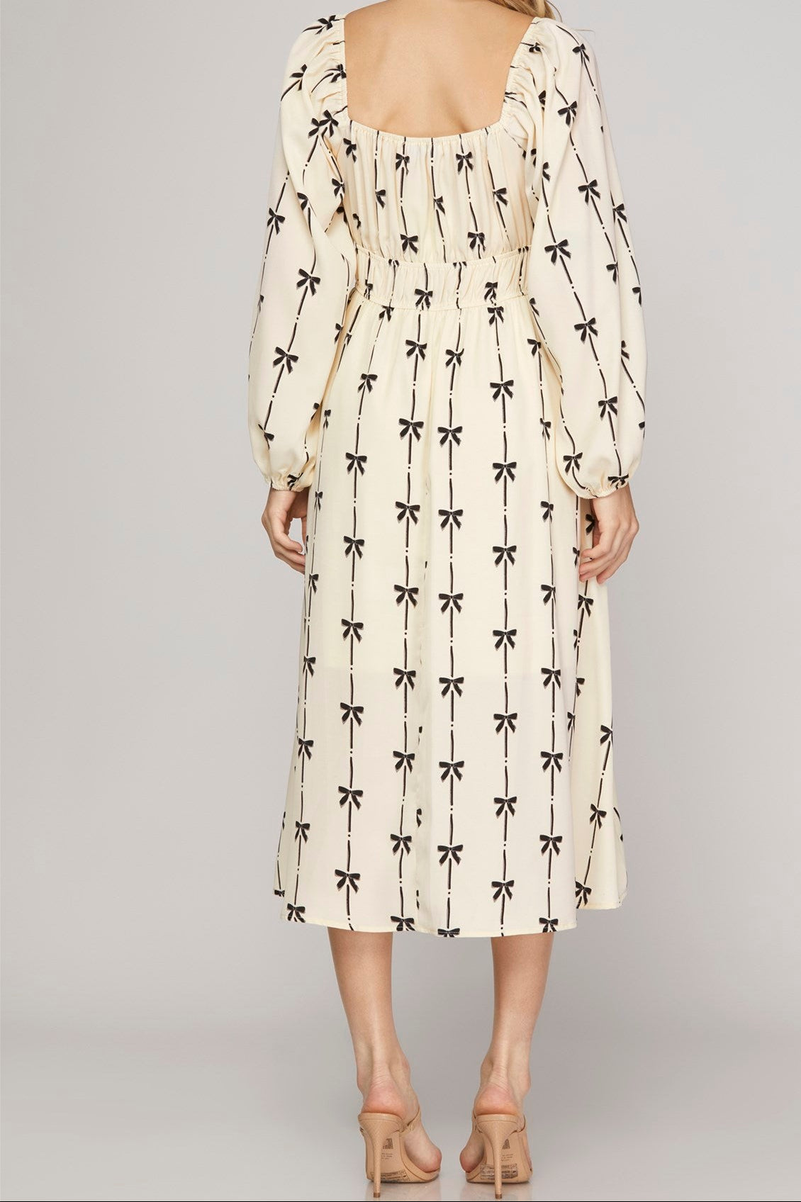 Sweetly Tied Bow Print Midi Dress