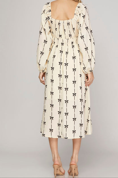 Sweetly Tied Bow Print Midi Dress