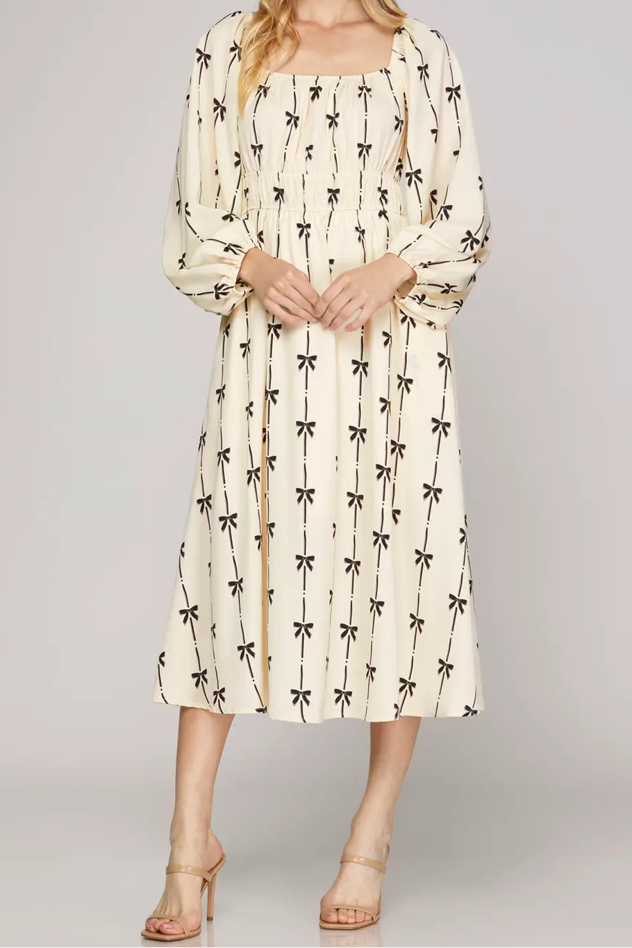 Sweetly Tied Bow Print Midi Dress