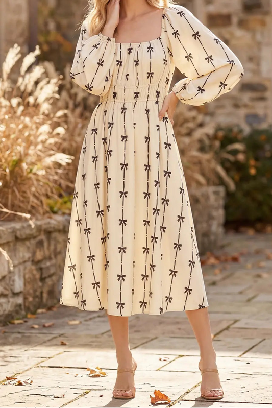 Sweetly Tied Bow Print Midi Dress