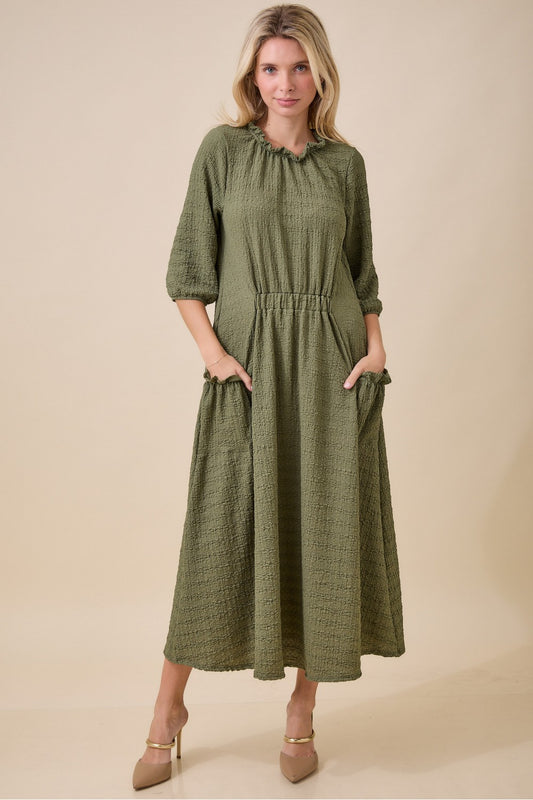Textured A-Line Dress with Pockets
