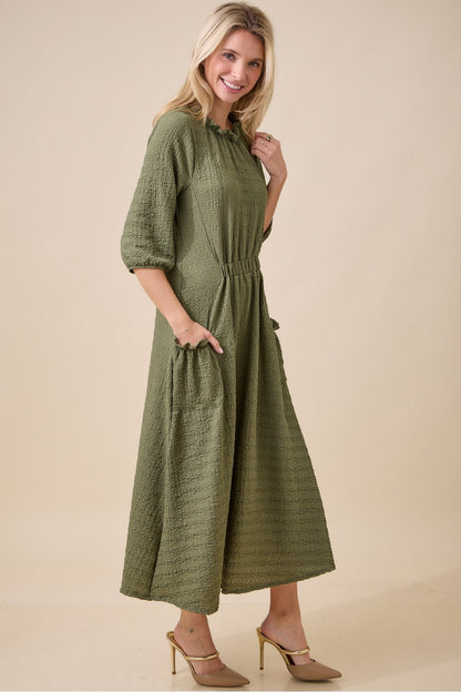 Textured A-Line Dress with Pockets