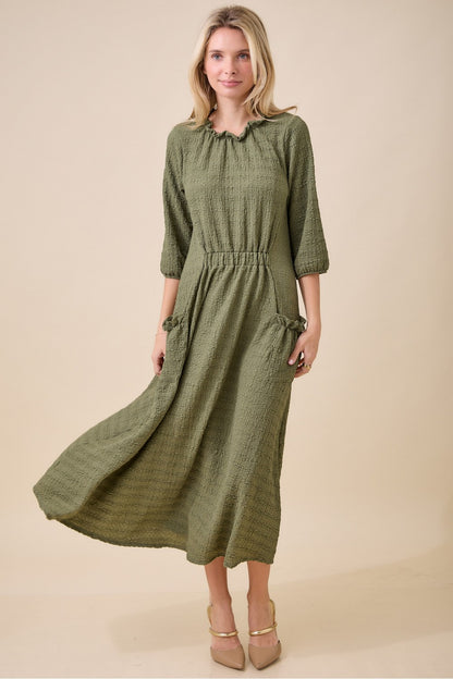 Textured A-Line Dress with Pockets