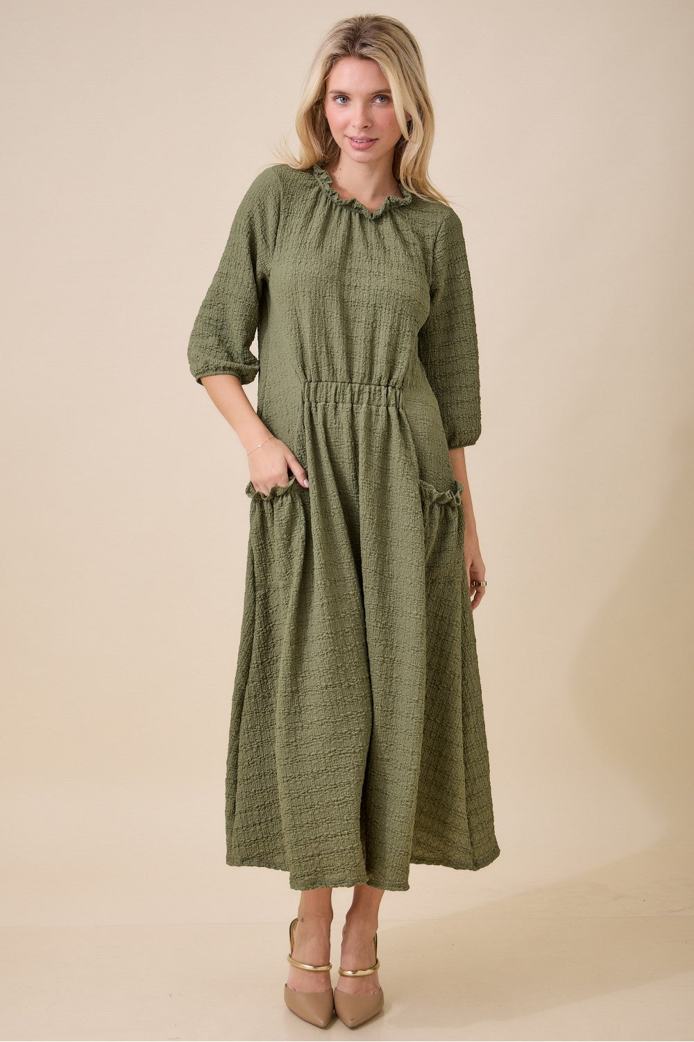 Textured A-Line Dress with Pockets