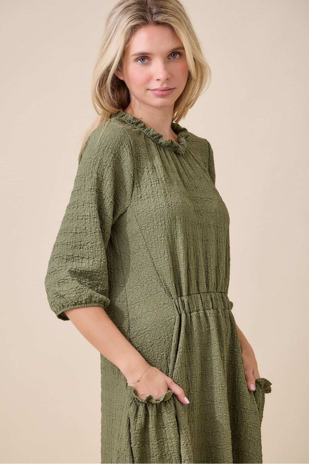 Textured A-Line Dress with Pockets