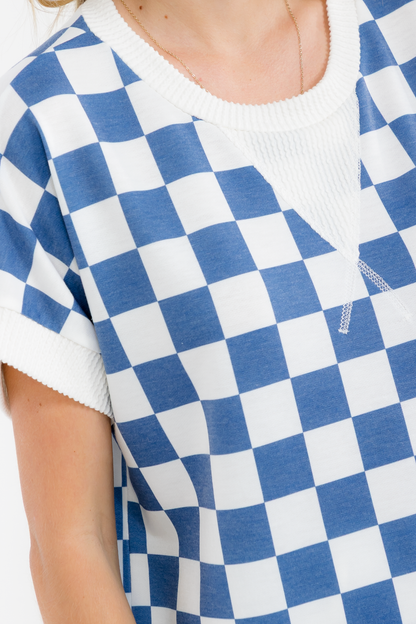 Checkered Print Short Sleeve Top