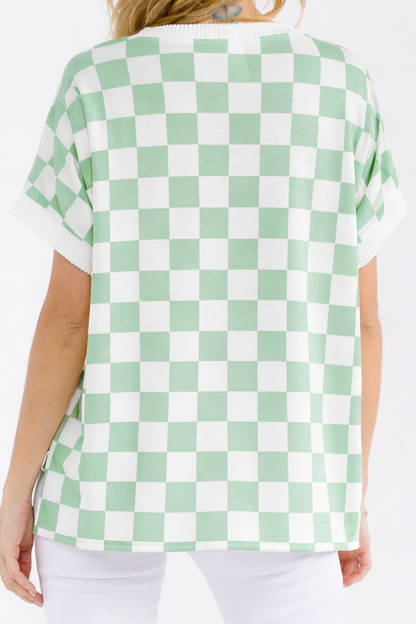 Checkered Print Short Sleeve Top