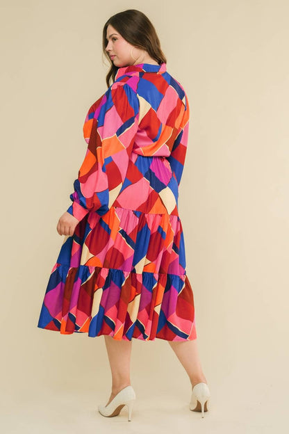 A Printed Woven Midi Dress | Fuchsia Blue