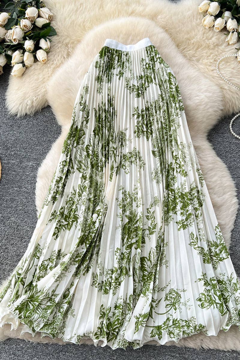 Floral Elegance Pleated Midi Skirt