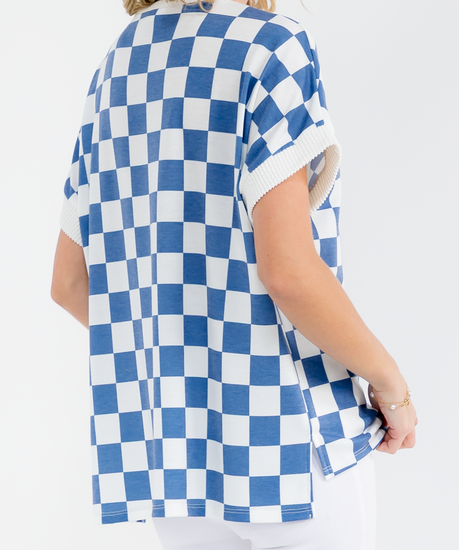 Checkered Print Short Sleeve Top