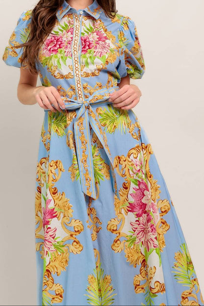 Light Blue Multi Printed Midi Dress