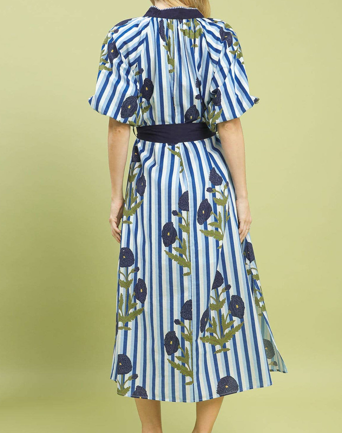 Striped Floral Maxi Dress With Waist Tie