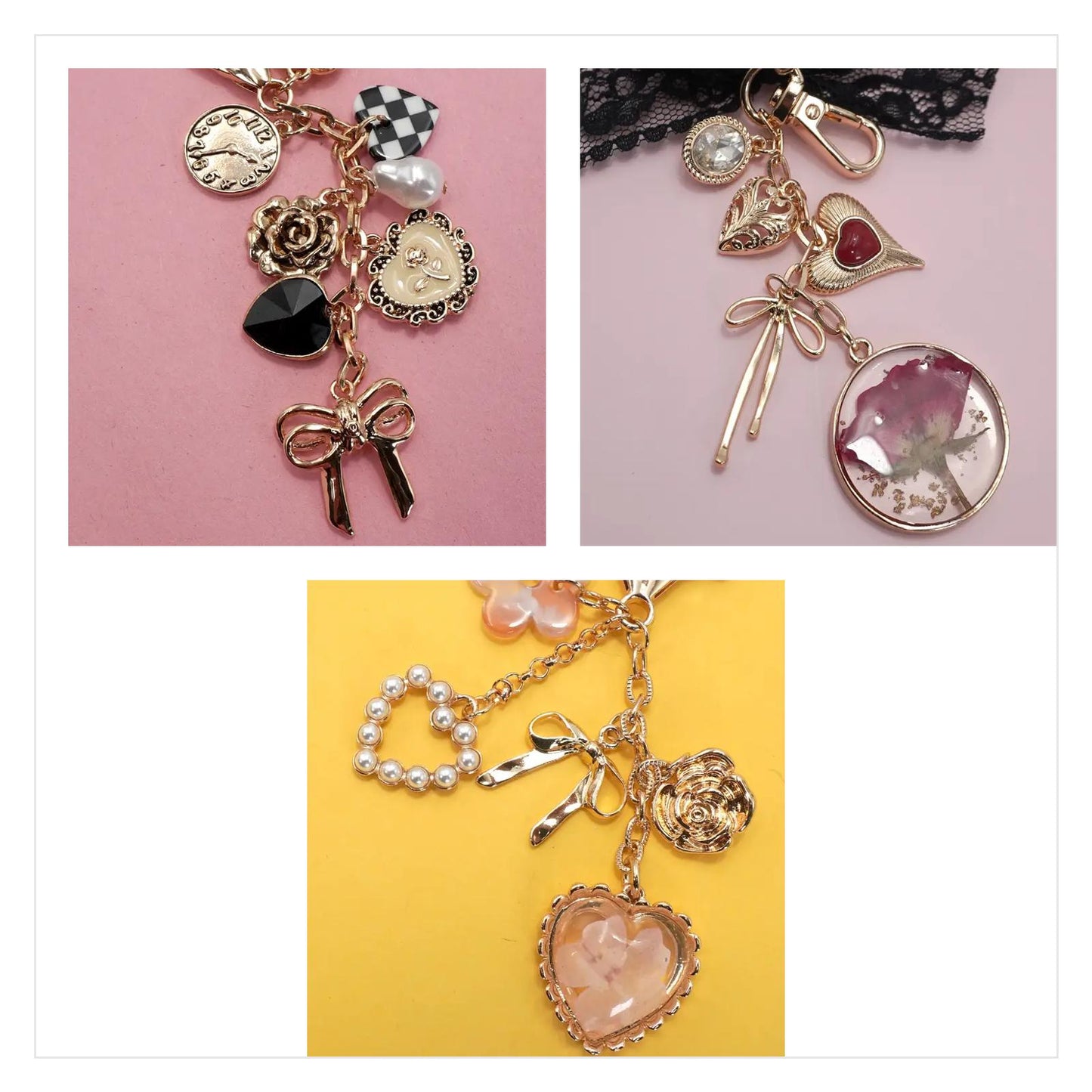 Floral & Bow Heart Bag Charm Collection